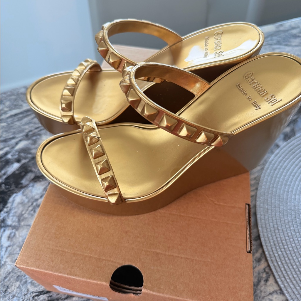 Golden Studded Wedge Sandals
